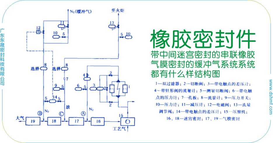 帶中間迷宮密封圈的串聯(lián)橡膠氣膜密封圈的緩沖氣系統(tǒng)系統(tǒng)結(jié)構(gòu)圖